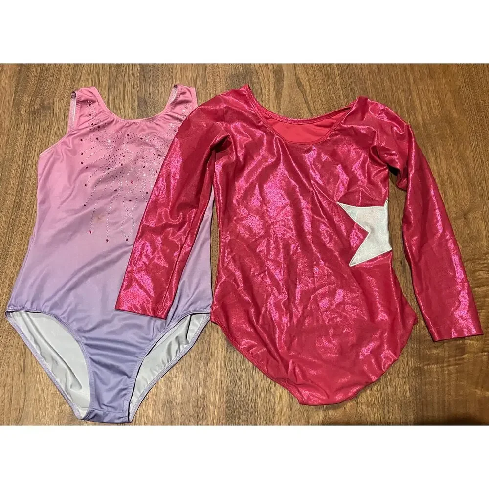 Girls Gymnastics‎ Leotards Lot Zaclotre Metallic Star & Purple Rhinestone Sz 160